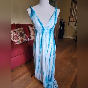 Pink Rose Blue and White Maxi Sundress